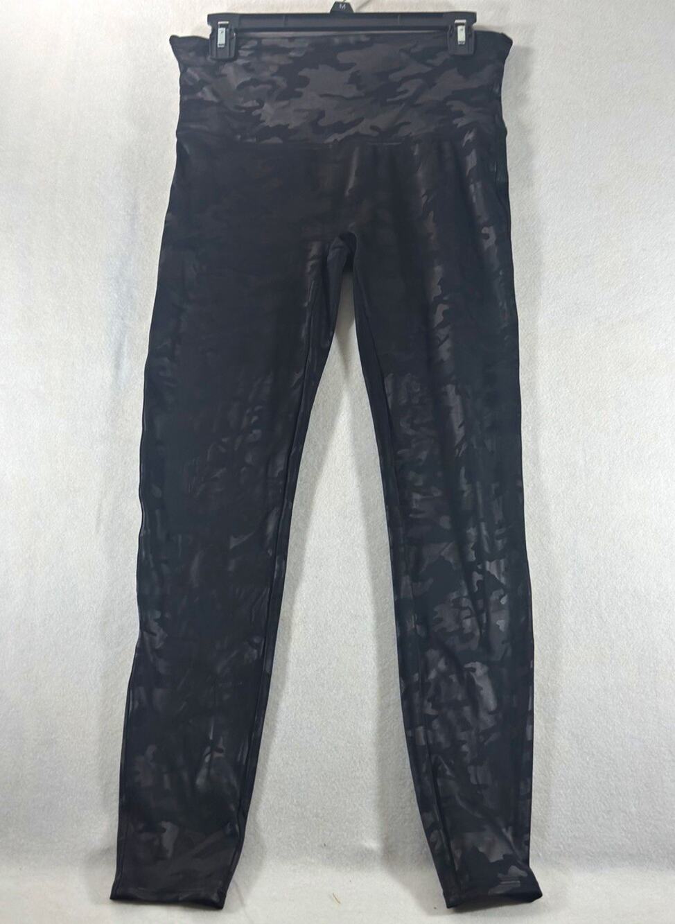 Spanx XL Black Camo Faux Leather High Rise Leggings